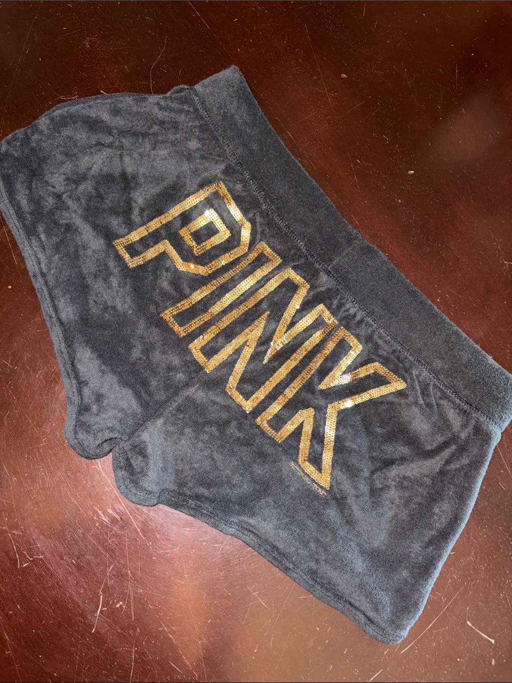 PINK Victoria's Secret Y2K Black Shorts with Gold Logo